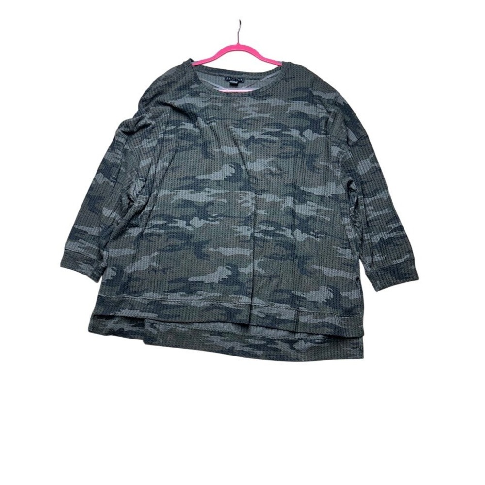 Sanctuary Womens 3X Camo Waffle Knit Thermal Top Green Grey CT3171TRAZ